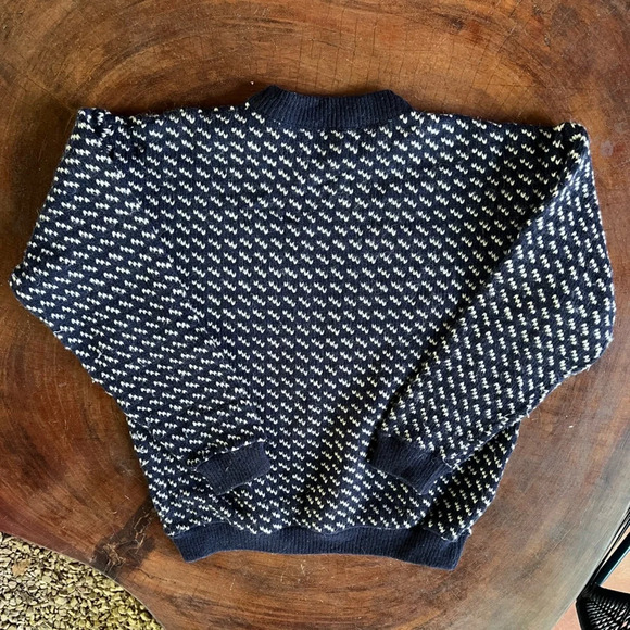 Vintage LL Bean Blue White Birdseye Norwegian Wool Blend Sweater sz Ladies Large - Picture 6 of 6